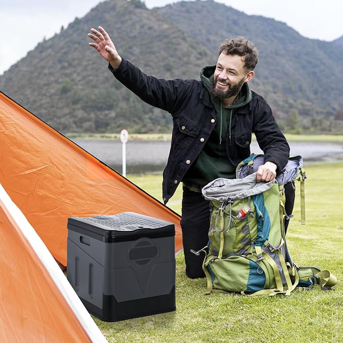 Portable Camping Toilet, Foldable Toilet for Adults, Porta Potty with Thick Black Garbage Bag for Outdoor Emergency, Waterproof Luggable Loo, Hiking, Car, Travel (Black and Grey)