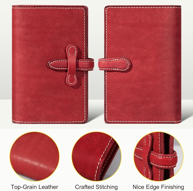 Leather Passport Holder for Travel,Passport Wallet,Red | RFID Blocking Card Slot,Top-Grain leather with Magic Buckle,Boarding Pass Pocket,Retro Style,Slim and Light-weight