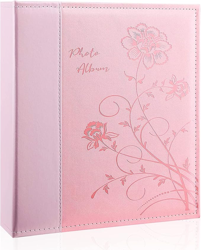 Photo Album 8x10 Clear Pages Pockets Leathe Cover Slip Slide in Photo Album Holds 100 Vertical 8x10 Photos Picture Book for Wedding Family (Pink)