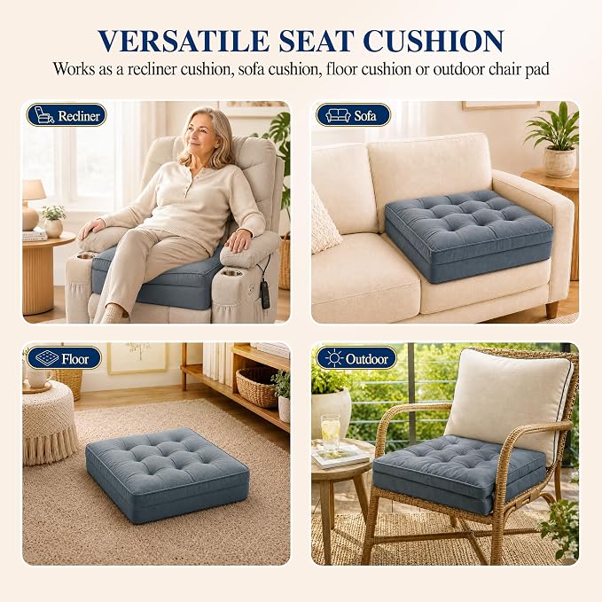 Allaboutsla Recliner Seat Cushion, 20x20x5 Lift Chair Cushion for Elderly | Thick Dual-Layer Recliner Cushion Adds Height, Comfy Recliner Cushions for Long Sitting, Non-Slip Chair Pad for Recliner Gray