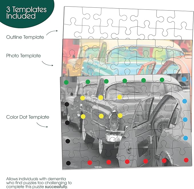 Keeping Busy 35 Piece Cars Puzzle for Seniors with Dementia Box | Color Coded Templates Dementia Puzzles for Seniors Gift for Nursing Home Residents Gifts for People in Nursing Home Alheimers Activity