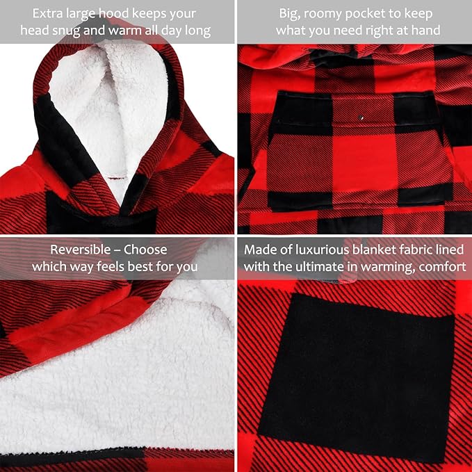 Catalonia Oversized Blanket Hoodie Sweatshirt, Wearable Sherpa Lounging Pullover for Adults Women Men