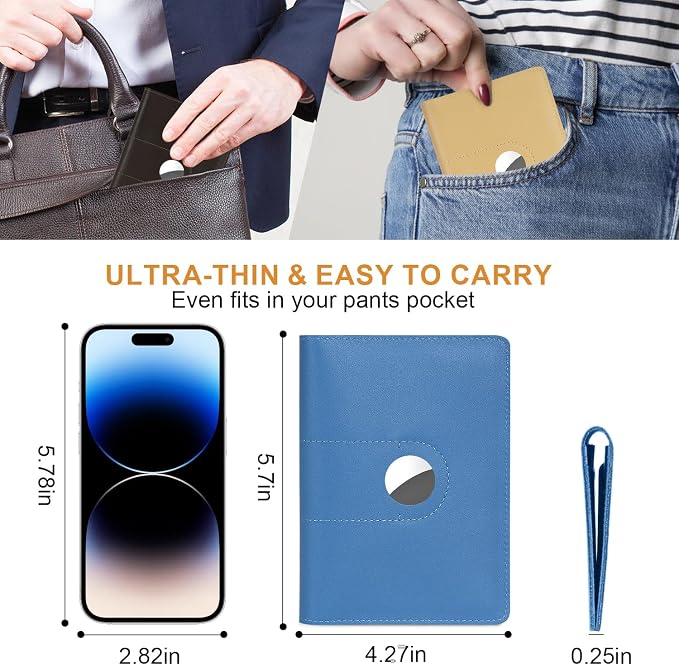 Full Grain Leather Passport Holder Cover for Men and Women Travel, Passport Wallet with AirTag Slot, Travel Must Haves Essentials Genuine Leather Passport Covers Gifts