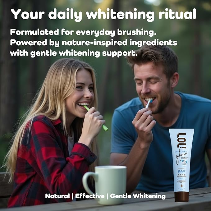 LOL Whitening Glow Coco-Mint Toothpaste Whitening with Pap+ Technology, Nano Hydroxyapatite Toothpaste, Coconut Oil, Probiotics & Xylitol, Fluoride Free, 4.3 oz
