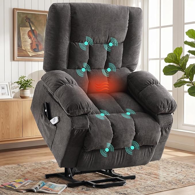 Electric Power Lift Recliner Chair Sofa with Massage and Heat for Elderly,Lift Chair with Front Pocket & Side Pockets for Living Room