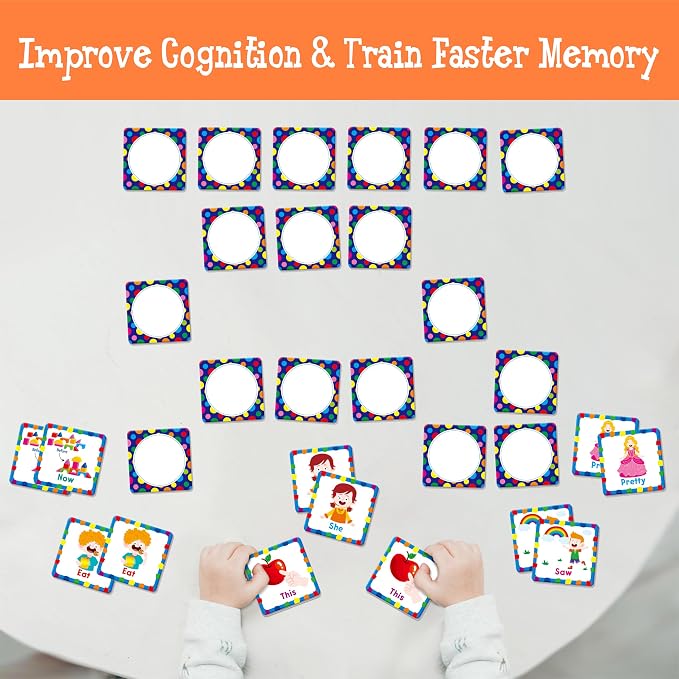 Hebayy Memory Matching Game, 72 PCS Grade K Sight Words Matching Cards for Kids, 36 Pairs Memory Cards, Educational Toy for Children to Learn Sight Words