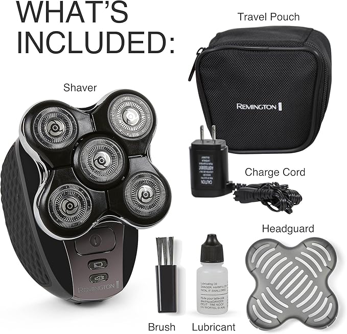 Remington Balder Pro XR7000 Head Shaver for Bald Men, Cordless Electric Razor, 5 Dual Track Rotary Blades, Waterproof Wet/Dry, Lithium Rechargeable, Hair Capture Chamber, Pop-Up Trimmer