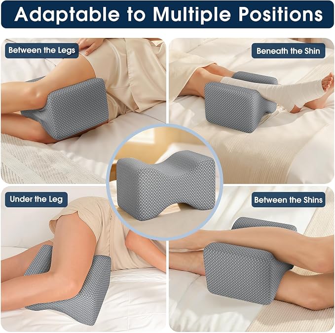 BlissTrends Memory Foam Knee Pillow, Knee Pillow for Side Sleepers, Leg Pillows for Sleeping Blood Circulation, Elevation Pillow for Spine Aligning, Sciatica, Hip, Knee, Ankle Pain, Grey, X-Large