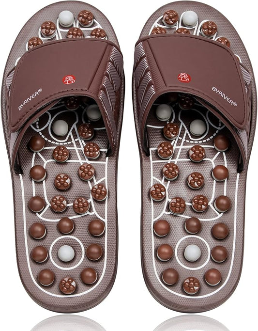 BYRIVER Portable Compact Travel Foot Massager, Acupuncture Ball Massage Flip Flops Slippers Tools, Destress Relaxation Gift for Men Women Dad Mom(03M)