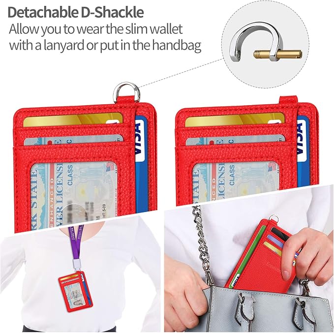 Slim Minimalist Front Pocket Wallet, RFID Blocking Credit Card Holder Wallet with Detachable D-Shackle for Men Women