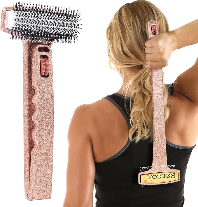 Back Scratcher Extendable, 17'' Foldable Curved and Long Handle | Shiny Champagne, Massage Rollers for Full Body Itch Relief, Thoughtful Gift for Women/Girls/Mother