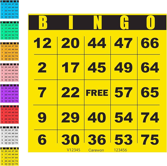 100 Bingo Cards, Large 4.5 x 4.5 Inch, Yellow, Paper Bingo Sheets | 8 Color Options, Premium Cardstock, Disposable with Daubers or Reusable with Chips — Proudly Made in USA