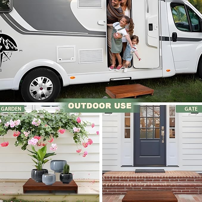 3.5'' Height Wooden Step Stool for Elderly Adults & Kids, Durable Heavy Duty Wooden Foot Stool, Mobility Indoor Kitchen Toddler Step Stool for Bathroom Sink, High Bed and Outdoor Garden