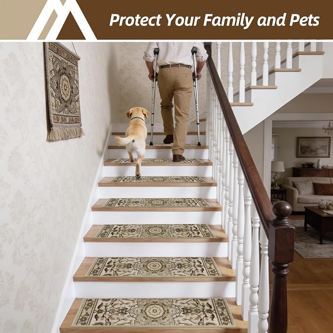 COSY HOMEER Stair Treads for Wooden Steps Non Slip Washable 8" X 30" 15pcs | Self Adhesive,Peel and Stick,Soft Carpet Stair Treads for Kids,Elder,Pet,Residue Free,Reusable Stair Runner,Multi-Surface Use