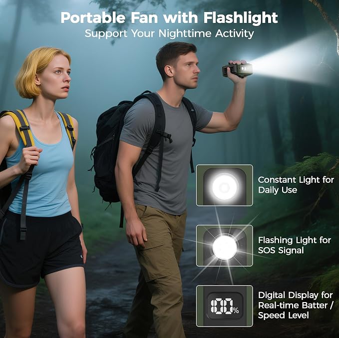 Portable Mini Waist Fan - Rechargeable Clip on Belt Wearable Body Fan, Max 20H Cooling, 5 Speeds 16000RPM Turbo Hands-Free Under-Shirt Neck Fan for Outdoor Jobsite Camping Traveling