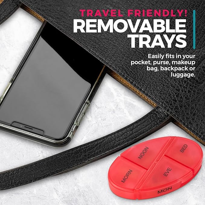 MEDca Weekly Pill Organizer, 1 Dispenser, 7 Stackable Multi-Color Compartments Four Times-a-Day - Morning, Noon, Evening, and Bedtime, White, 2-Pack