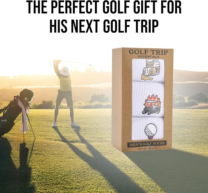 Shanker Golf Socks - Golf Trip Essentials White Socks – 3 Pack, Size 8-13 - Funny White Socks for Men – Perfect Golf Accessories – Funny Golf Gift - Dad, Husband, Boyfriend, Fathers Day