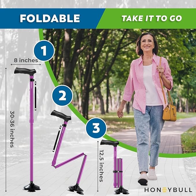 Walking Cane for Men & Women Foldable, Adjustable, Heavy Duty, Free Standing, All Terrain, Collapsible Walking Sticks for Seniors & Adults