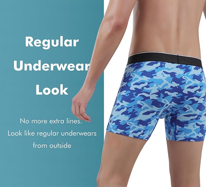 AIRCUTE Washable Urinary Incontinence Soft Underwear for Men Dry Performance Boxer Briefs for Bladder Leaks, 1 Pack (2X-Large, Blue-Camouflage)