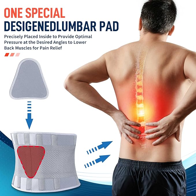FEATOL Back Brace for Lower Back Pain, Breathable Back Support Belt for Women & Men with Lumbar Pad, Lumbar Support Belt for Heavy Lifting & Work, Gray, L/XL (Circumference:30-38.6")