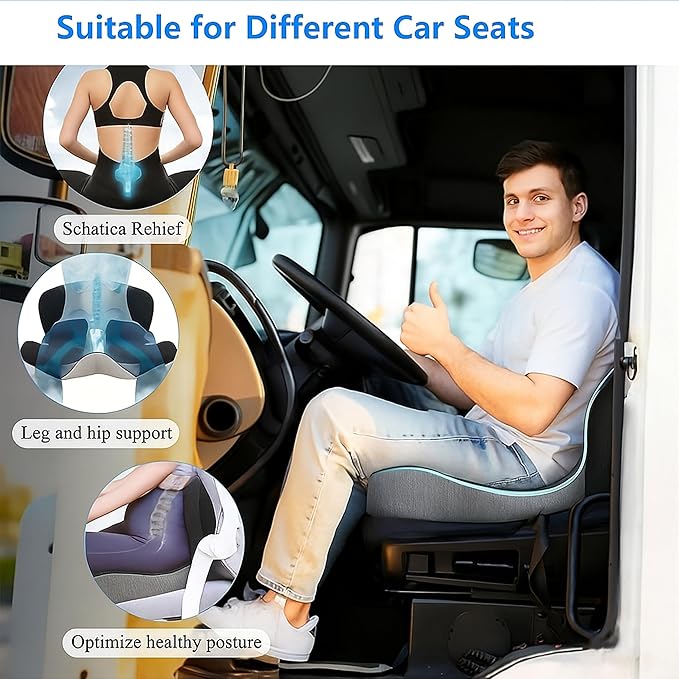 Ergonomic Seat Cushion with Back Support for Tailbone Pain Relief, Raised Seat & Thickened Lumbar Support for Office, Home, and Long-Distance Driving (Dark Gray)