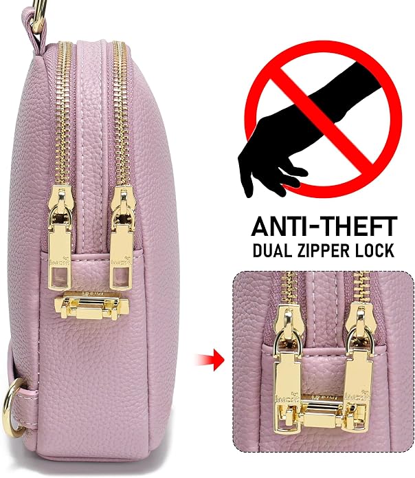 Anti Theft Crossbody Bag for Women, Small RFID Blocking Sling Purse with Zipper Lock for Travel, Vegan Leather