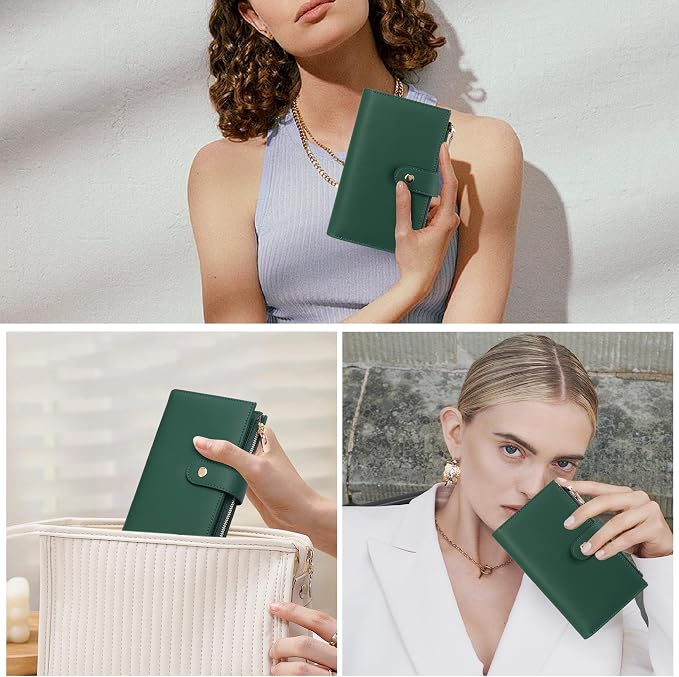 yiijay Womens Wallet RFID Blocking Leather Trifold Clutch Wallet Credit Card Holder Ladies Travel Wallet Purse with Passport/Pen Holder