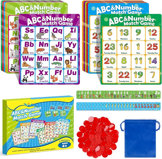 Quilinz Alphabet Bingo Game,Letter/Number/Sight Word Bingo Game for Kids,ABC and 123 Bingo Board Games for Kids 4-6,Alphabet Learning Toys for Kindergarten,Matching Game,Perfection Game for Kids