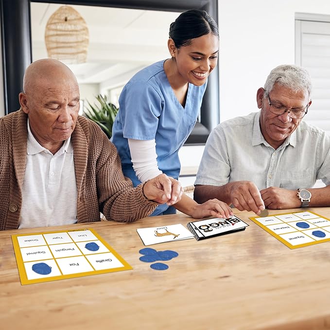 Keeping Busy Animal Bingo Games | Dementia Activities for Seniors Dementia Products for Elderly Alzheimers Products for Elderly Reusable Bingo Cards Reusable Chips & 6 Board Set Alzheimers Activities