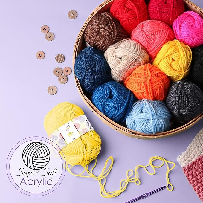 Hearth & Harbor Crochet Kit with 1500 Yards Assorted Yarn Kit, Ergonomic Hooks, Crocheting Instruction, Knitting & Crochet Supplies - Beginner Crochet Kits for Adults, Ideal for Amigurumi