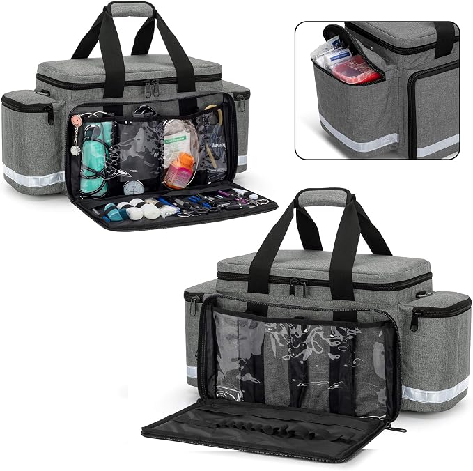 Trunab Trauma Bag with Dividers, EMT First Aid Pouch Medical Bag Empty,Grey | No-Scratch Bottom, Ideal for EMS/Paramedics, Empty Bag for Customizable Layout