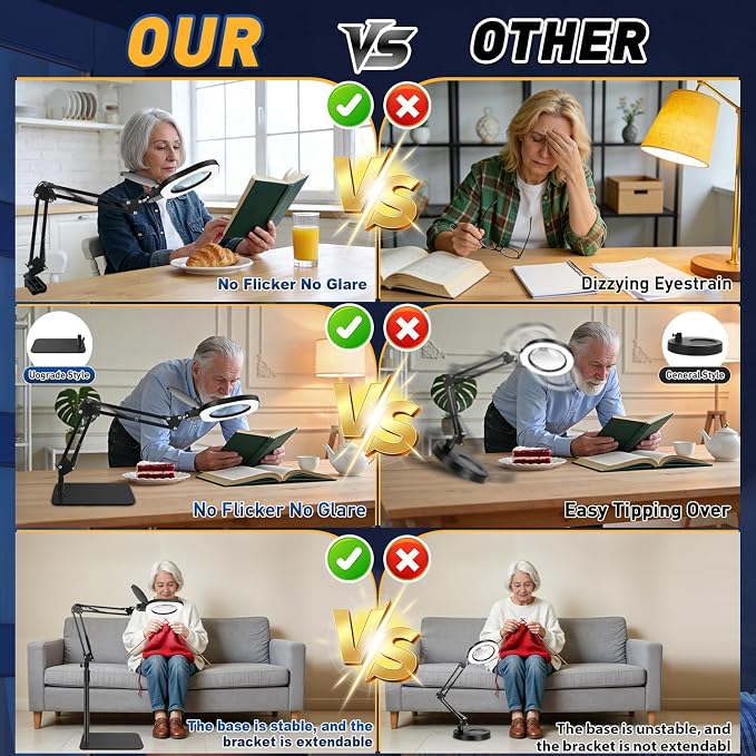 Magnifying Glass with Light and Stand,15x 3in1 Magnifying Lamp, 5 Color Stepless Dimmable,80 Led Desk&Floor Lamp with Lighted Magnifying Glass,Hands Free Magnifying Glasses for Close Work
