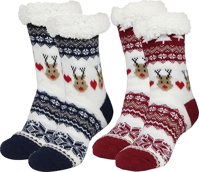 Slipper Socks for Women with Gripper - Winter Non Slip Thick Fuzzy Socks - Warm Cozy Christmas Gift
