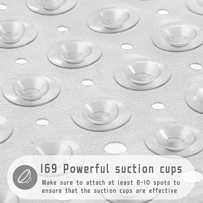 Yimobra Shower Stall Mat Non Slip, 21x21 Inch, Soft Square Bath Mat for Shower with Suction Cups and Drain Holes, Stall Floor Mats for Bathroom, Machine Washable, Bathroom Accessories, Clear