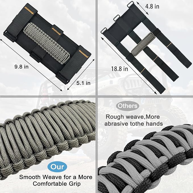 4 Pack Paraocrd Roll Bar Grab Handles for Jeep Wrangler Accessories | CJ YJ TJ JK JL LJ JLU JKU Sahara Freedom Rubicon, Gladiator JT (1955-2023 Modle), Upgrade Strong Metal Buckle, Non-Deformable