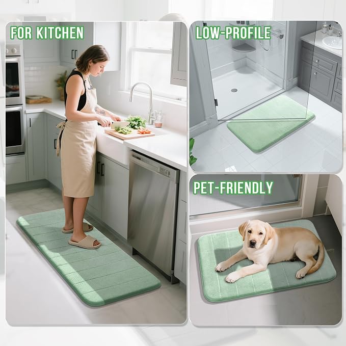 Yimobra Large Bath Mat 36"x24", Super Soft Quick Dry Memory Foam Bathroom Rug, Water Absorbent, Non Slip Backing Machine Washable for Tub Shower, Thick Comfort Support, Pale Green