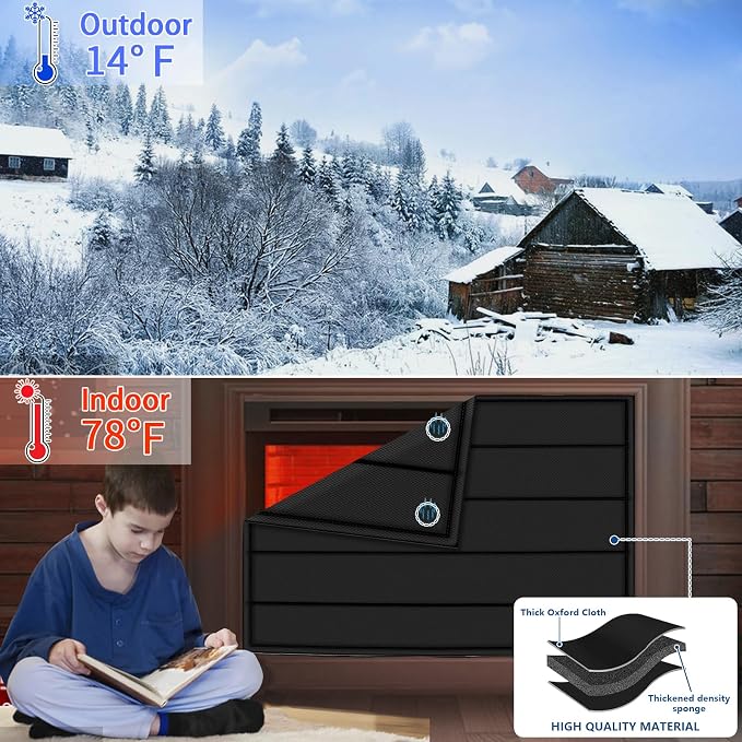 Magnetic Fireplace Blanket for Heat Loss Indoor Fireplace Covers Keep Drafts Out Stops Heat Loss Fireplace Draft Stopper with Built-in 12 Strong Magnet for Iron Fireplace Frame Fireplace Screen 33x29