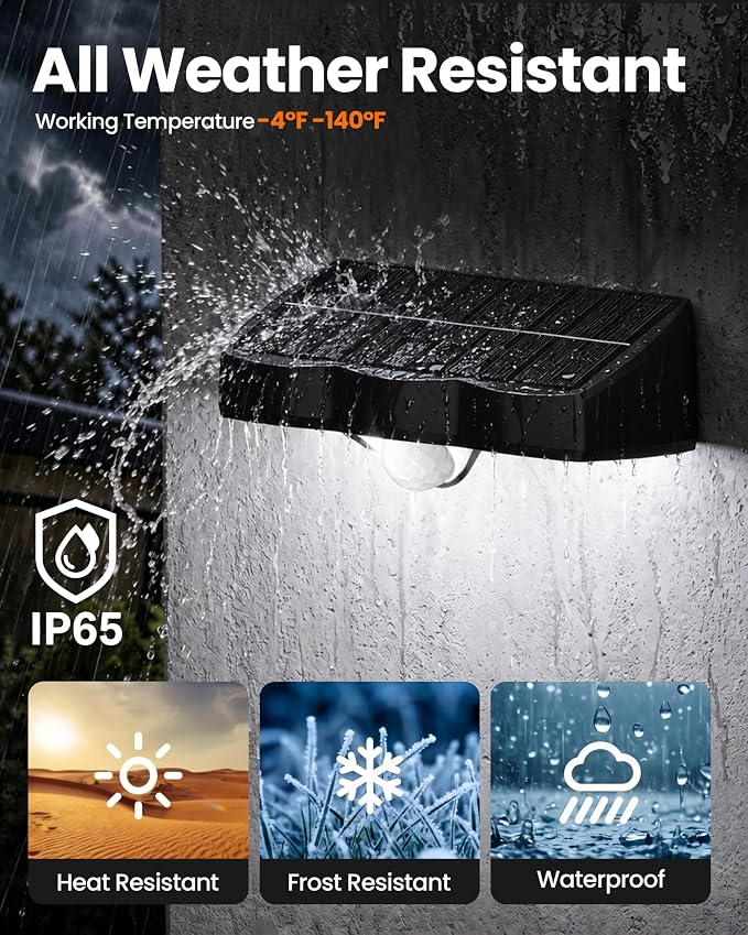VOLISUN Fence Lights Solar Powered, Motion Sensor Outdoor Lights, IP65 Waterproof, 3 Modes, Dusk to Dawn, 6000K Cool White Solar Fence Lights for Garden Yard 8 Pack