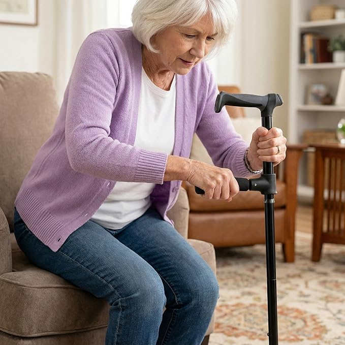 Walking Cane for Men & Women,Foldable,Adjustable,Self Standing Cane with Second Handle,350lbs Heavy Duty,All Terrain,Collapsible Walking Sticks for Seniors & Adults,Black