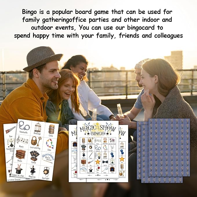 Magic Show Bingo Game Cards, Magic Bingo Set for Adults Large Group, Magical Themed Fun Games, Magician Party Activities, Icebreaker Games for Family Friends, 11