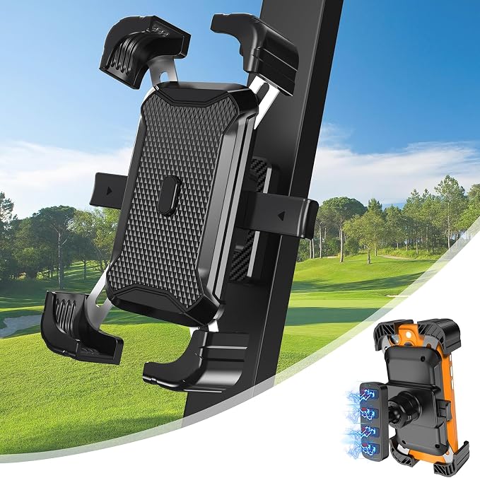KingofKings Magnetic Golf Cart Phone Holder, for Dad Men | Golf Cart Accessories, Strong Magnet, Auto-locking Clamp, 360° Rotatable, Universal fit iPhone Samsung, Golfers Gadget