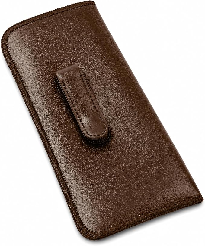 Calabria Soft Slip-In Glasses Case Pocket Metal Clip Black/Brown(2Pack) Men/Women Synthetic Leather Felt Lining 6.5"x3"