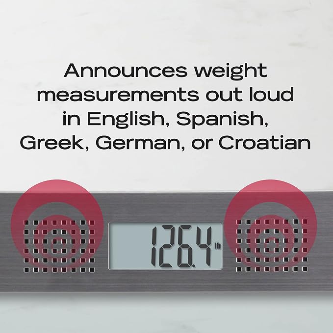 Taylor Talking Bathroom Scale for Seniors, 440 lb Capacity Glass Digital Body Weight Scale with Loud Voice Readout, Gray