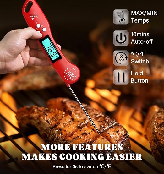 DOQAUS Digital Meat Thermometer, Instant Read Food Thermometer for Cooking | Backlit & Auto-Rotating Display, 4.6” Probe Perfect for Grilling, Baking, and BBQ Gift for Dad Men