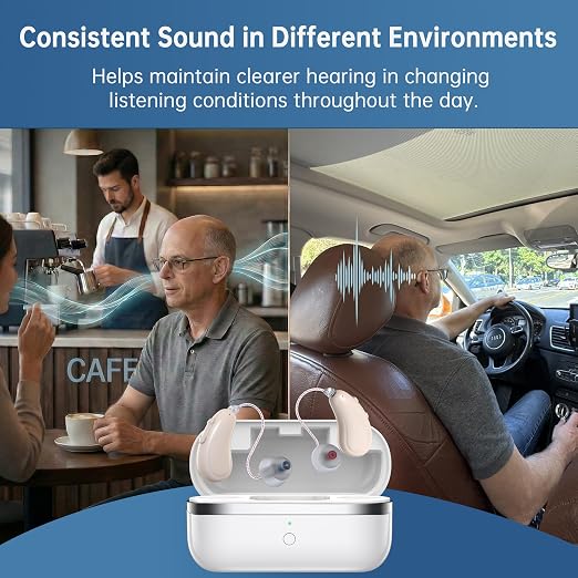 OTC Hearing Aids for Seniors & Adults, Rechargeable Hearing Aid with AI Voice Enhancement, Noise Reduction & Feedback Control, Easy to Use for Clear Conversations, TV & Outdoor Listening