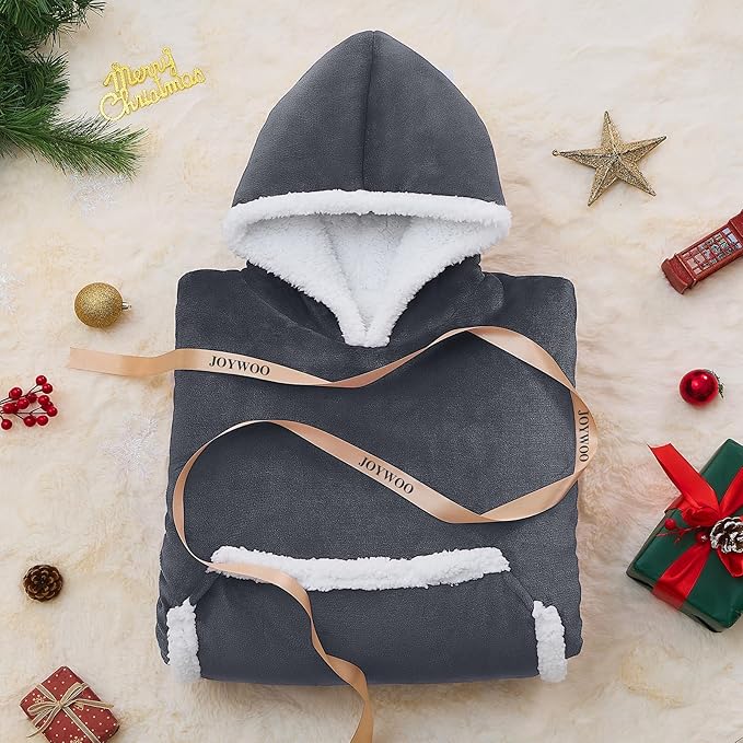 JOYWOO Oversized Wearable Blanket Hoodie,Cat lovers Long Hoodie Blanket for Adult,Birthday Gifts for Women Men Mom,Cozy Fuzzy Sherpa Fleece Sweatshirt Hooded Blanket with Giant Pocket Gifts, Grey