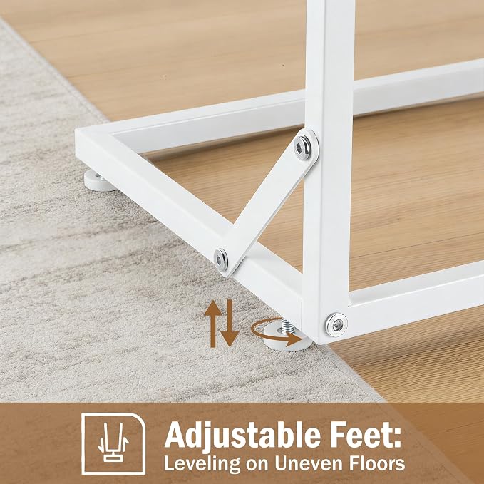 C Shaped End Table for Couch, Small Side Table for Living Room & Bedroom, Slide Under Sofa Table for Laptop, Coffee, Snacks, Easy Assembly, Modern Design