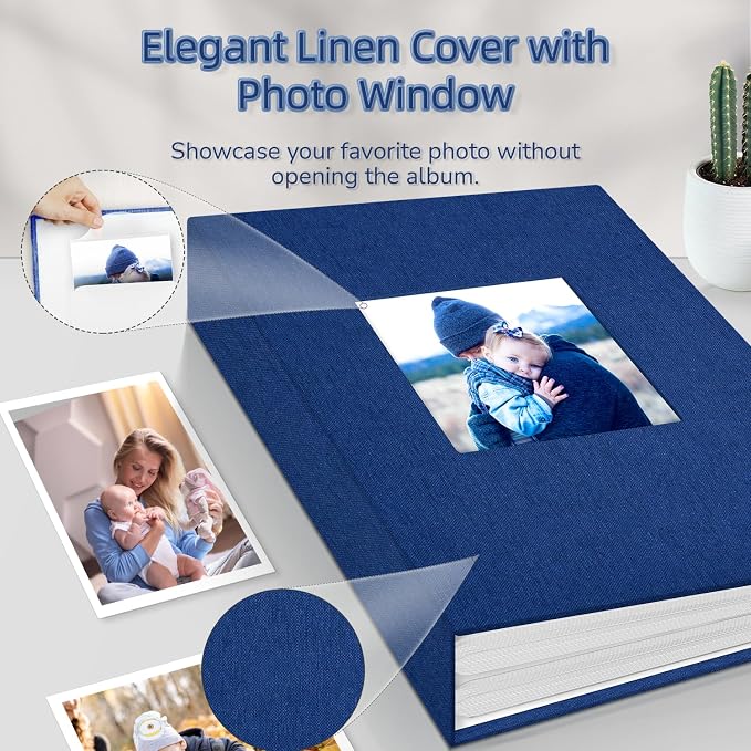 popotop Photo Album 4x6-300 Photos Linen Cover Photo Books with 300 Horizontal Pockets,Slip-in Picture Albums for Family Wedding Anniversary Baby Vacation Pictures