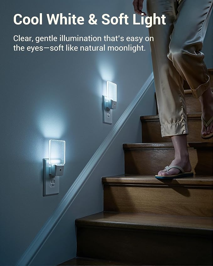DEWENWILS Night Lights Plug into Wall, Plug in LED Night Lights 4 Pack | Dusk to Dawn Sensor, Cool White, Frosted Acrylic Shade for Bathroom, Kids Room, Nursery Room, Hallway, Kitchen