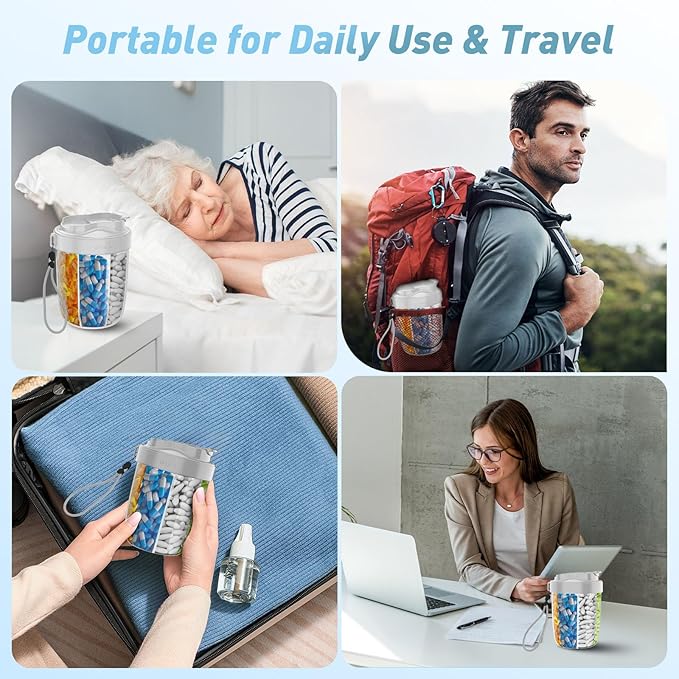 Large Pill Dispenser to Store 7 Various Supplements - Pill Organizer & Supplement Organizer for Travel, Anti-Mixing Design, with Strap & 20 Sticky Labels（Light Gray）